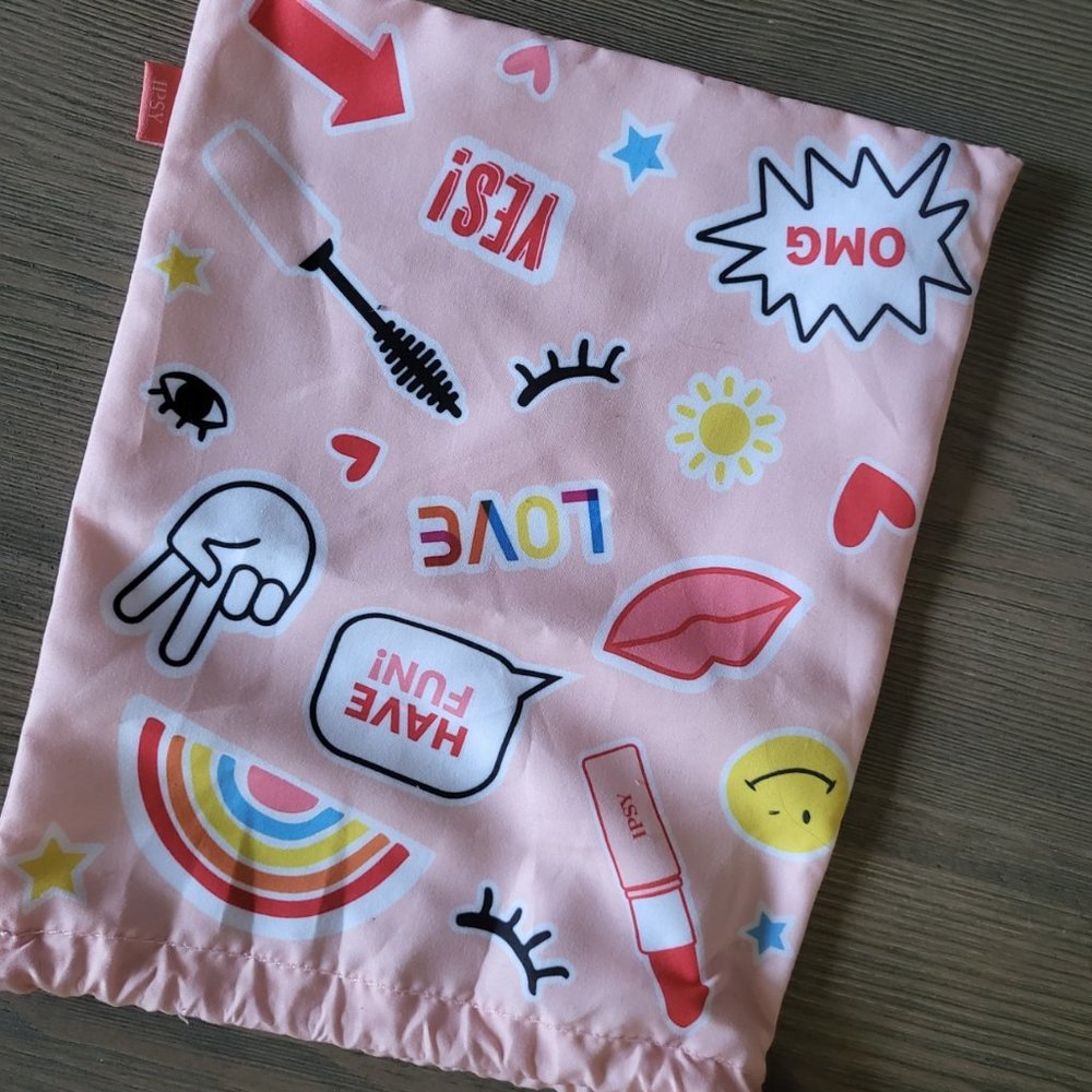 Ipsy Glam Bag Plus June 2021  Makeup Bag Drawstring Fun Rainbow Pink Bag Only
